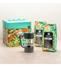 Koffie cadeaupakket cafetière met 2 zakjes koffie