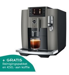 JURA E8 Dark Inox EC koffiemachine met gratis reinigingspakket en 50 euro aan koffie naar keuze